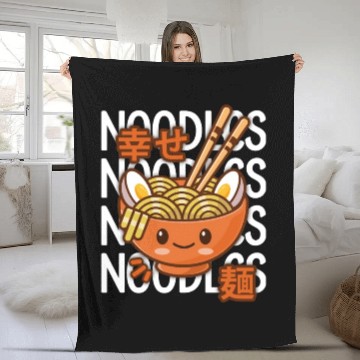 Discover Kawaii Ramen Noodle Bowl Noodles Orange Fleece Blankets