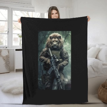 Discover Lion soldier of war Fleece Blankets