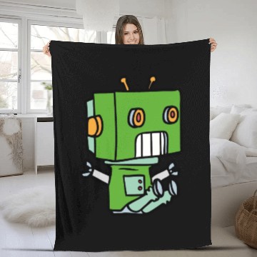 Discover Green Cute Robot Kid Fleece Blankets