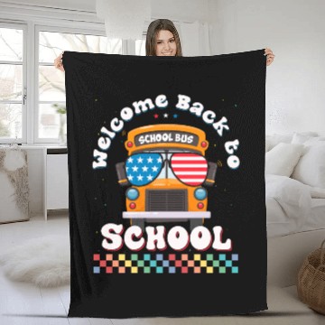 Discover Welcome Back to School Funny School Bus w Vintage Fleece Blankets