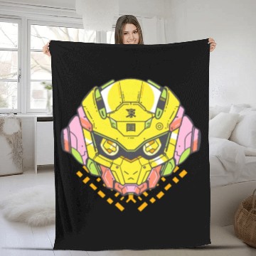 Discover Yellow Anime Robot Head Fleece Blankets