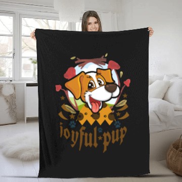 Discover joyful pup Fleece Blankets