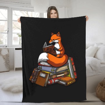 Discover Fox Book Reading Librarian Animal Fleece Blankets