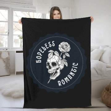Discover Dark Navy Illustrated Skull Hopeless Romantic Fleece Blankets