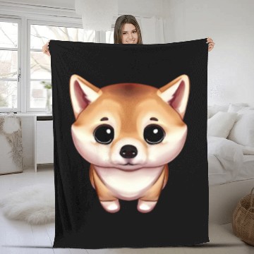 Discover Cute Shiba Inu Illustration Fleece Blankets