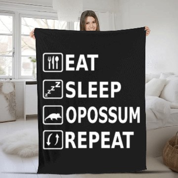 Discover Eat Sleep Opossum Repeat Funny Saying Animal Fleece Blankets