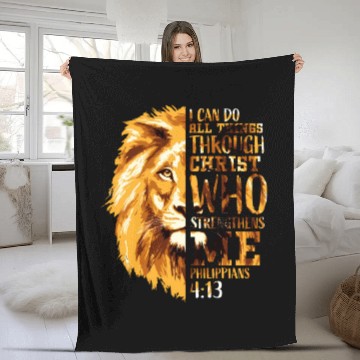 Discover Philippians 413 Christian Bible Verse Lion Husband Fleece Blankets