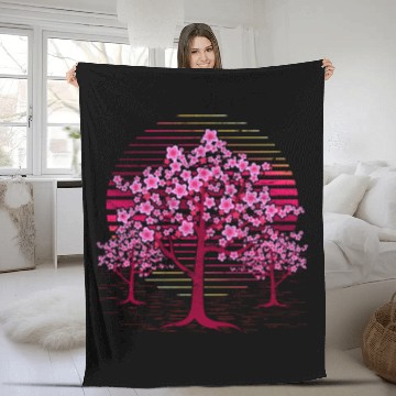 Discover Japanese sakura tree gift retro cherry blossoms Fleece Blankets