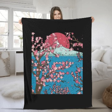 Discover Japan cherry blossom gift sunset sakura Fleece Blankets