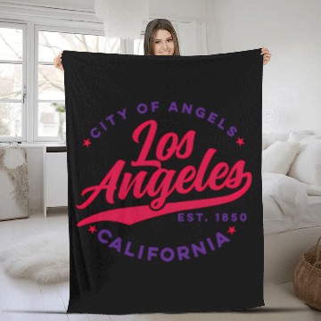 Discover Los Angeles City Of Angels California Red Text Fleece Blankets