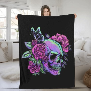 Discover Skeleton Fleece Blankets, Neon Skull Roses Gothic Skeleton