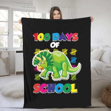 Discover 100 days of school green triceratops Fleece Blankets