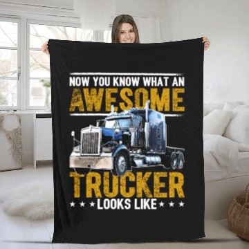 Discover Awesome Trucker Big Rig Semi-Trailer Truck Driver Fleece Blankets