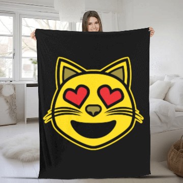 Discover Heart Eyes Smiling Cat Face Funny Feline Lover Fleece Blankets