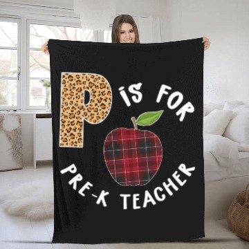 Discover P Is For Pre K Teacher Leopard Buffalo Plaid T Fleece Blankets