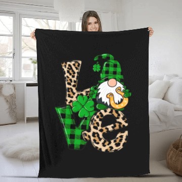 Discover Love Irish Gnome Shamrock Leopard Plaid St Patrick Fleece Blankets