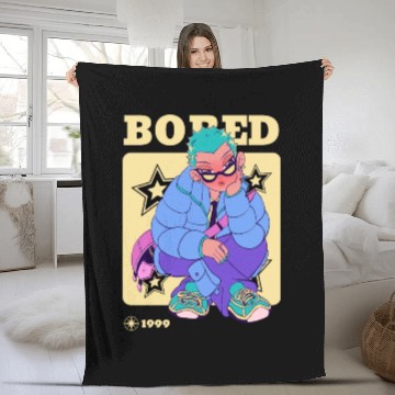 Discover Black Cream Blue Y2K Anime Illustrated Bored Fleece Blankets
