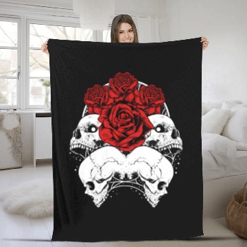 Discover Gothic Fleece Blankets, Skull Red Roses Goth Vintage Grunge