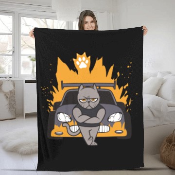 Discover Muscle Cat On Car Fleece Blankets