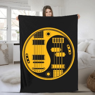 Discover Yellow And Black Guitar Bass Yin Yang Fleece Blankets