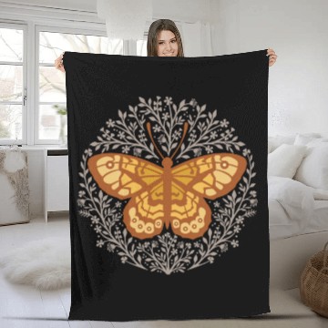 Discover Butterfly insect with flowers. Fleece Blankets