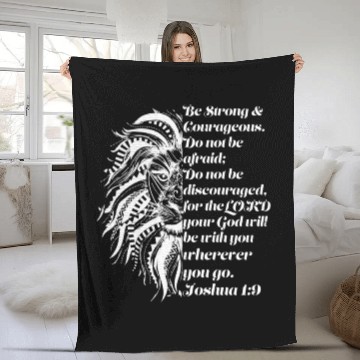 Discover Christian Lion Joshua 19 Be Strong, Courageous Bib Fleece Blankets