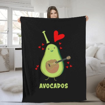 Discover I Love Avocados With Hearts Avocado Playing Guitar Fleece Blankets