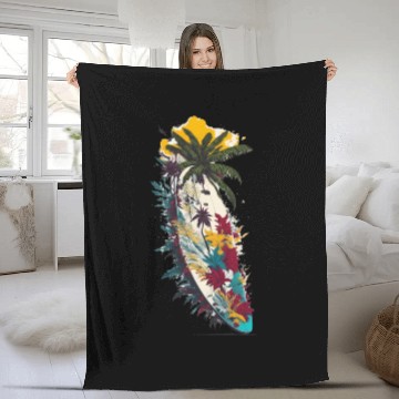 Discover Surfing Board Summer and Coconut Tree Fleece Blankets