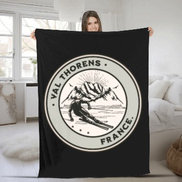 Discover Val Thorens France Vintage Skiing Fleece Blankets