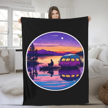 Discover A Camper Enjoying A Peaceful Lakeside Fleece Blankets