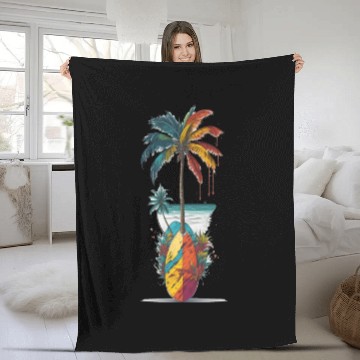 Discover Surfboard beach island Fleece Blankets