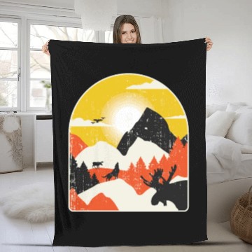 Discover Mountain Wolf Moose Fleece Blankets