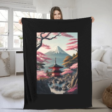 Discover Asia Landscape Serene Mount Fuji Fleece Blankets