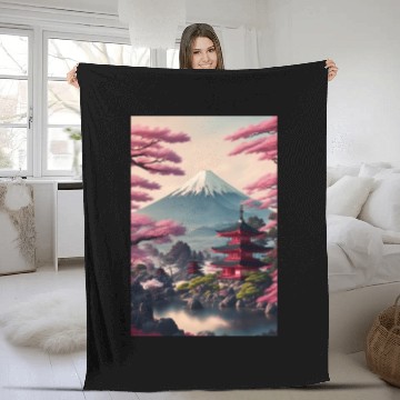 Discover Asia Landscape Serene Mount Fuji Fleece Blankets