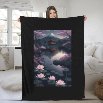 Discover Asia Landscape by night Serene Mount Fuji Fleece Blankets