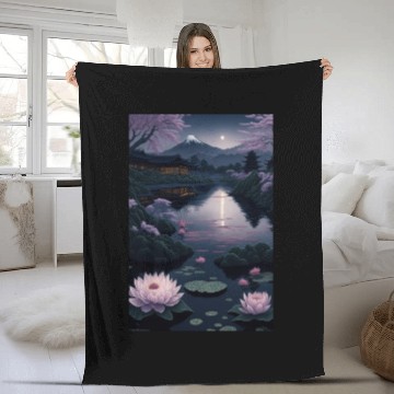 Discover Asia Landscape by night Serene Mount Fuji Fleece Blankets