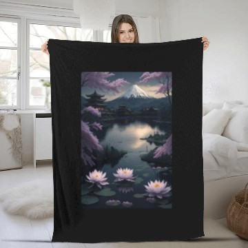 Discover Asia Landscape by night Serene Mount Fuji Fleece Blankets