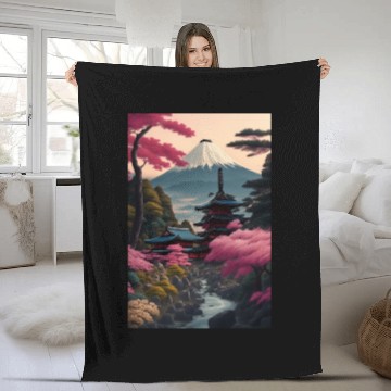 Discover Asia Landscape Serene Mount Fuji Fleece Blankets