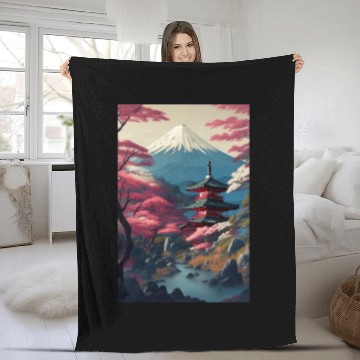 Discover Asia Landscape Serene Mount Fuji Fleece Blankets