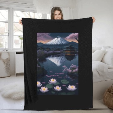 Discover Asia Landscape by night Serene Mount Fuji Fleece Blankets