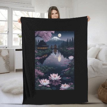 Discover Asia Landscape by night Serene Mount Fuji Fleece Blankets