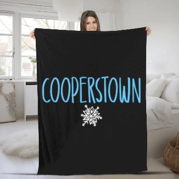Discover Cooperstown Ny Snowflake Drawing Light Blue Text Fleece Blankets