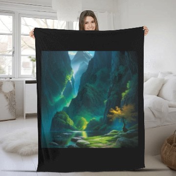 Discover River Oasis at the bottom of Green Tropics Fleece Blankets