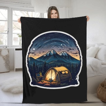 Discover A Camper Sitting By A Campfire Fleece Blankets