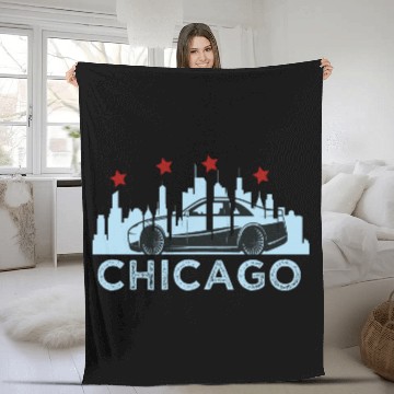 Discover Chicago Skyline Race Car Fleece Blankets
