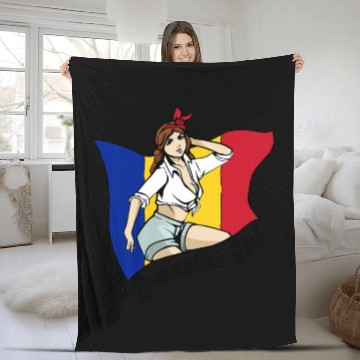 Discover Romanian girl flag design Fleece Blankets