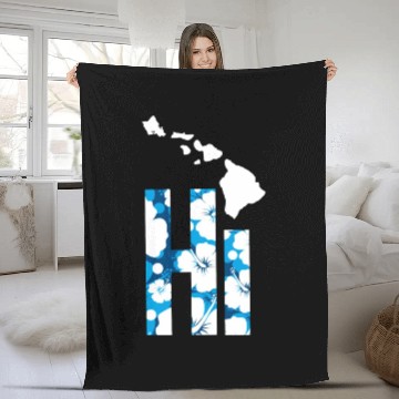 Discover Hawaii Hi Hibiscus Blues Fleece Blankets