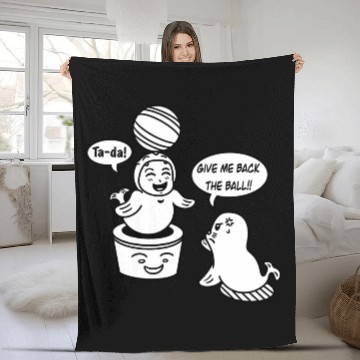 Discover Funny Cartoon Kid Sea Lion Cosplay Fleece Blankets