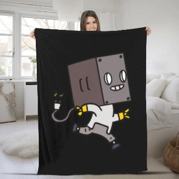 Discover Running Kid Robot Smiling Fleece Blankets