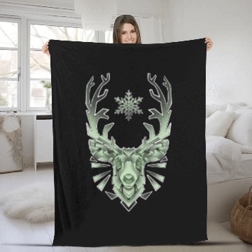 Discover Green Geometric Reindeer Fleece Blankets